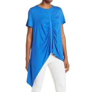 Patrizia Luca Women's Blue Front Ruching Hi Low Hem Top Size Medium